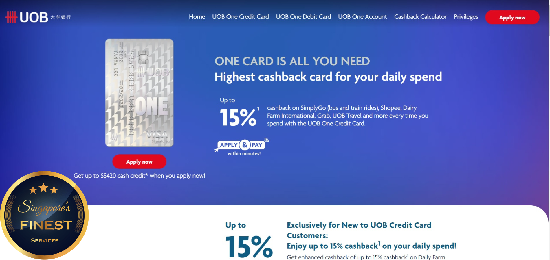 UOB One Credit Card - Credit Cards Singapore