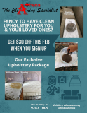 S$30 Discount for Upholstery Cleaning Package!
