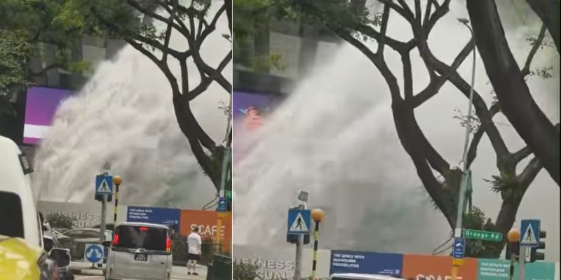 NEWater pipe leak in Orchard causes massive gush of water outside Scape mall